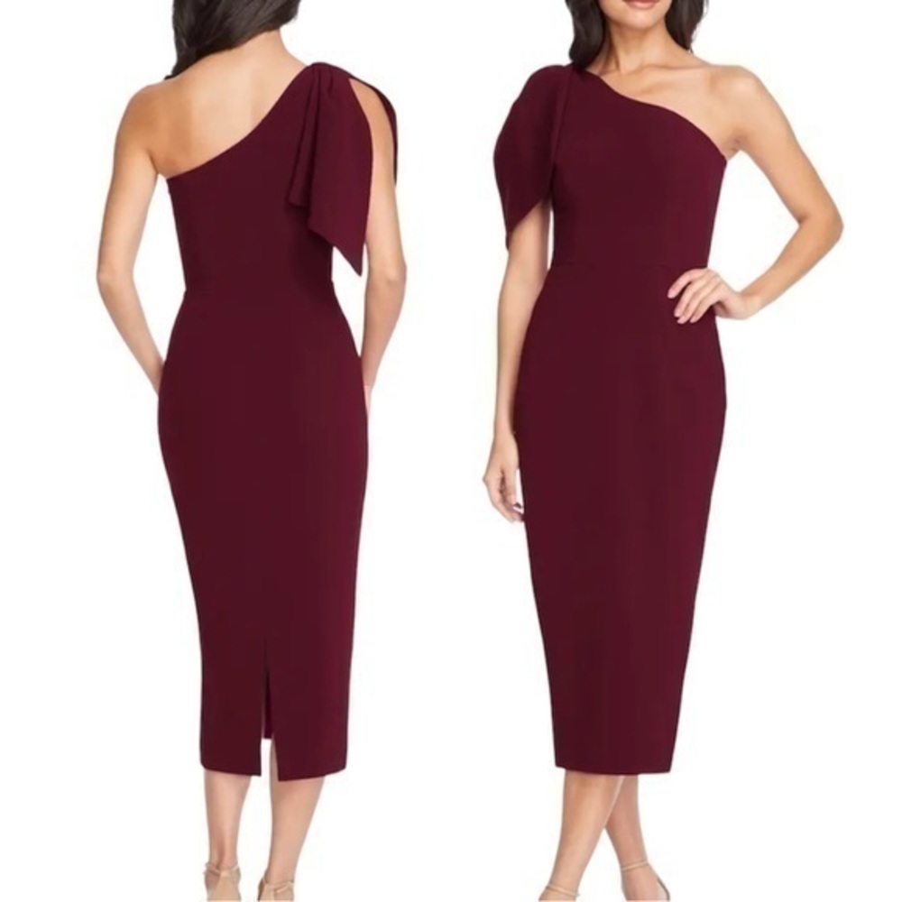 Dress The Population Maroon Burgundy Red Tiffany One Shoulder Midi Dress Medium